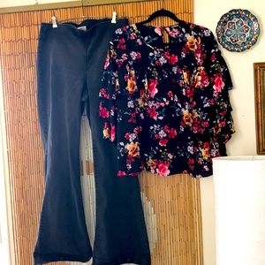 Bell bottom jeans with elastic waistband